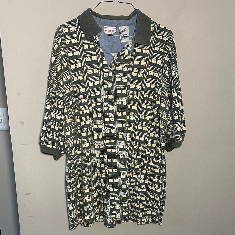 Bugle Boy green and Cream all over print Casual polo Shirt